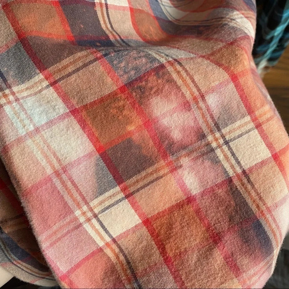 Handmade Ombré Custom Bleached Plaid Button Down Shirt Women Small Upcycled Boho - Picture 9 of 12